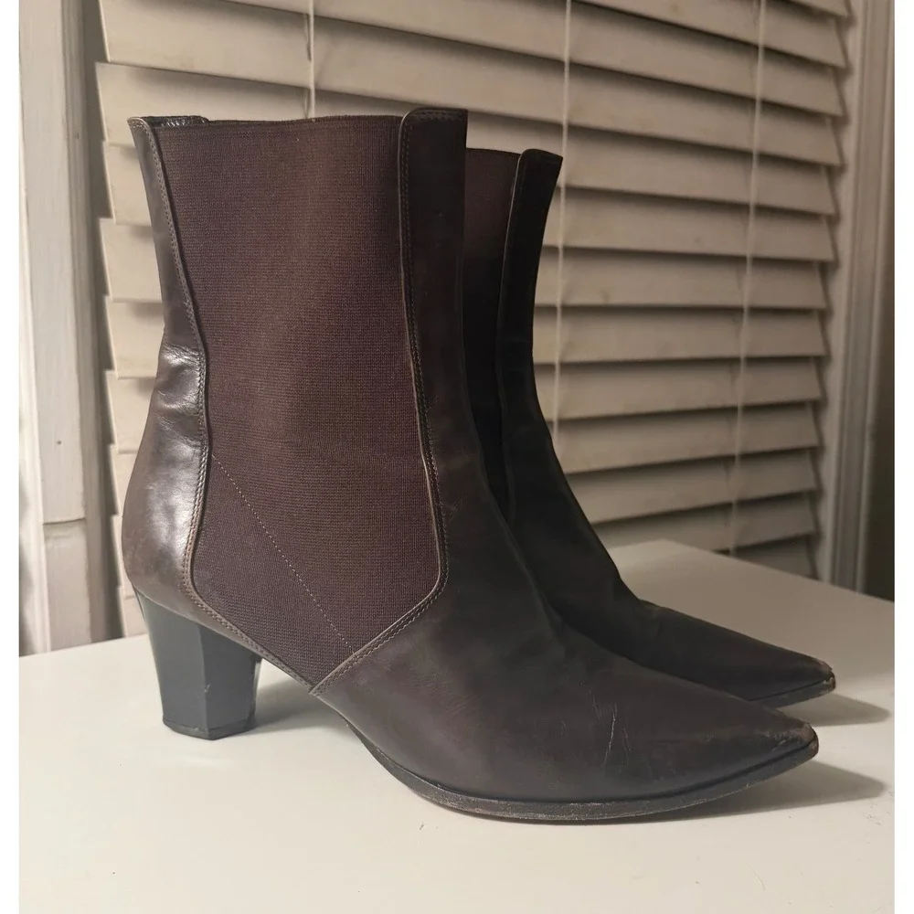 Jil Sander Leather‎ Ankle Boots Size 40 Made in Italy Brown Pointed Heel